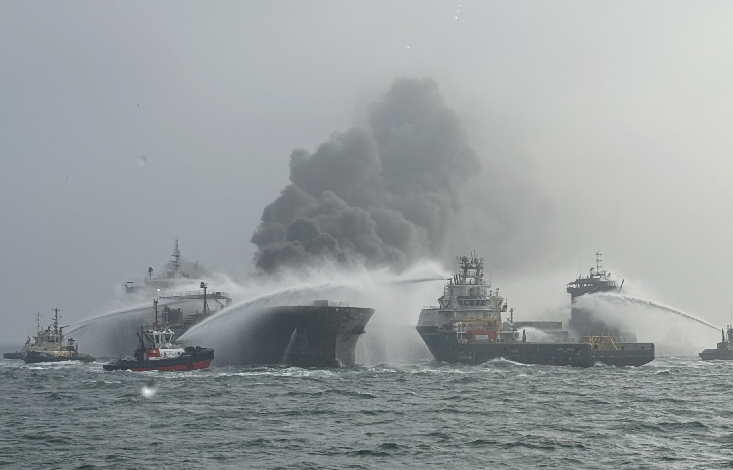 Stricken Oil Tanker in North Sea Smolders With Hole in Side